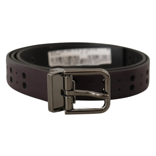 Dolce Gabbana Burgundy Leather Belt with Shiny Metal Buckle &