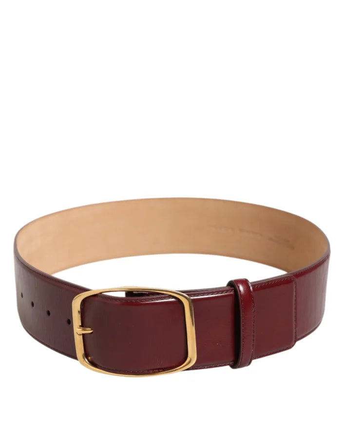 Dolce &amp; Gabbana Burgundy Leather Gold Metal Buckle Women Belt