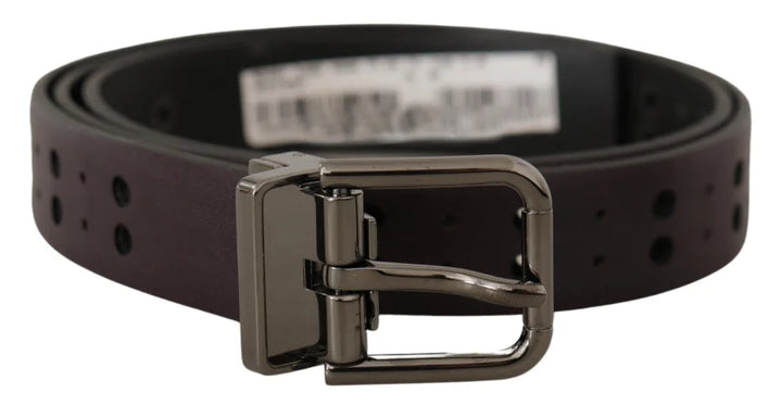 Dolce &amp; Gabbana Burgundy Leather Perforated Metal Buckle Belt