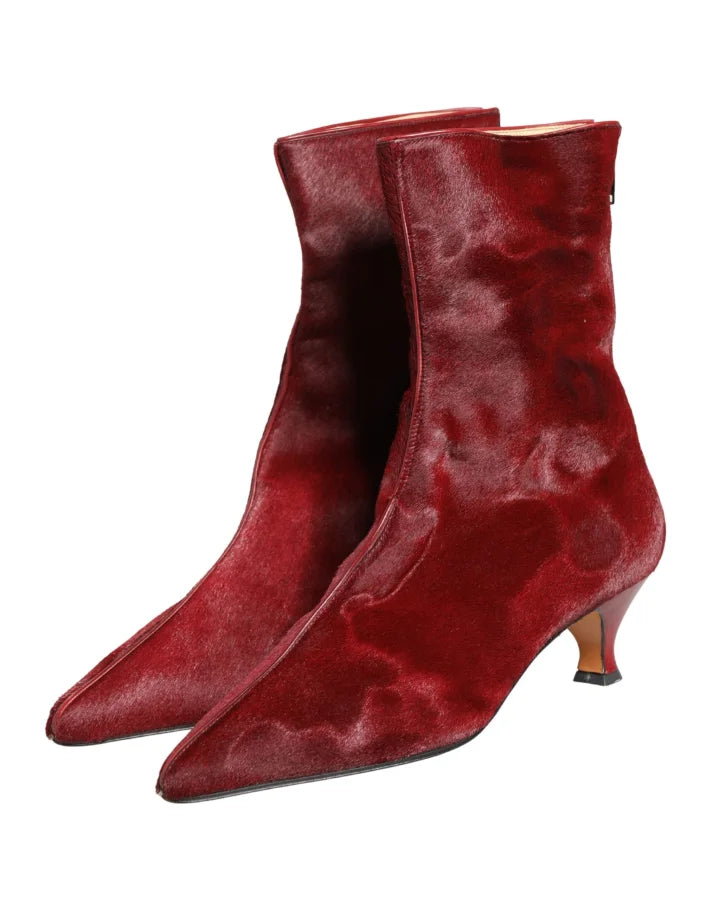 Dolce &amp; Gabbana Burgundy Mid Calf Boots Shoes