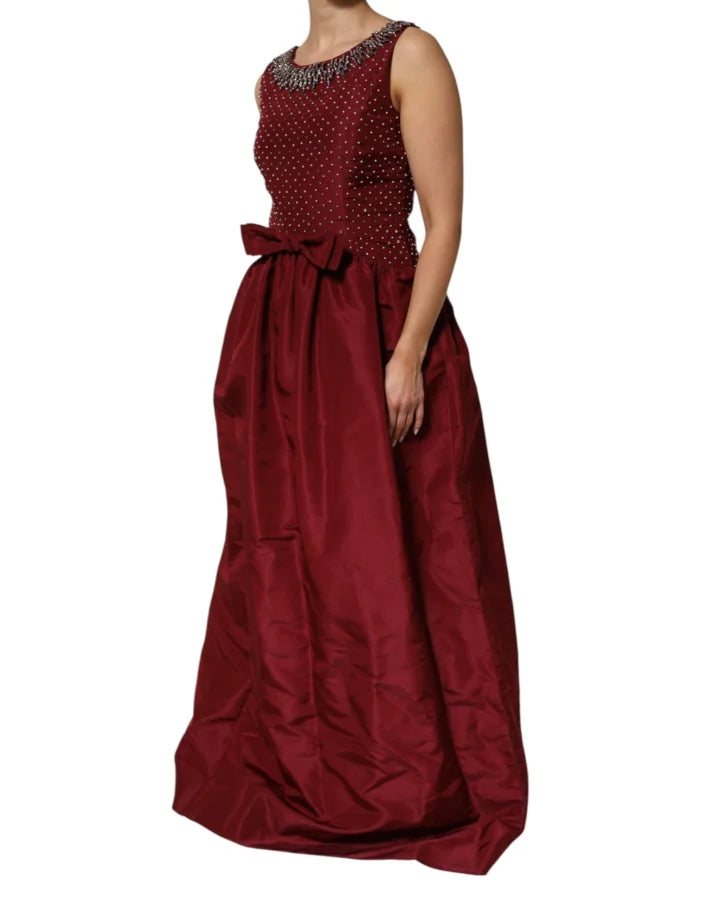 Dolce &amp; Gabbana Burgundy Silk Beaded Evening Gown Dress