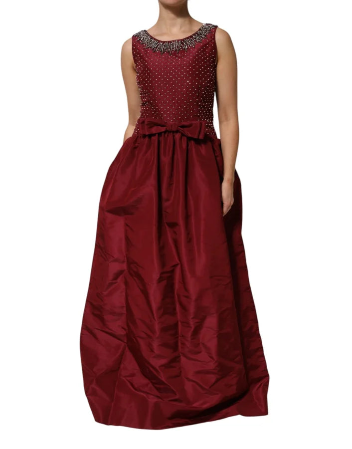 Dolce &amp; Gabbana Burgundy Silk Beaded Evening Gown Dress
