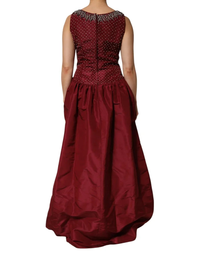 Dolce &amp; Gabbana Burgundy Silk Beaded Evening Gown Dress