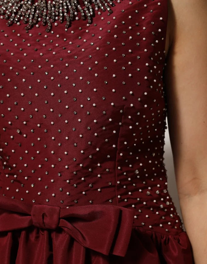 Dolce &amp; Gabbana Burgundy Silk Beaded Evening Gown Dress