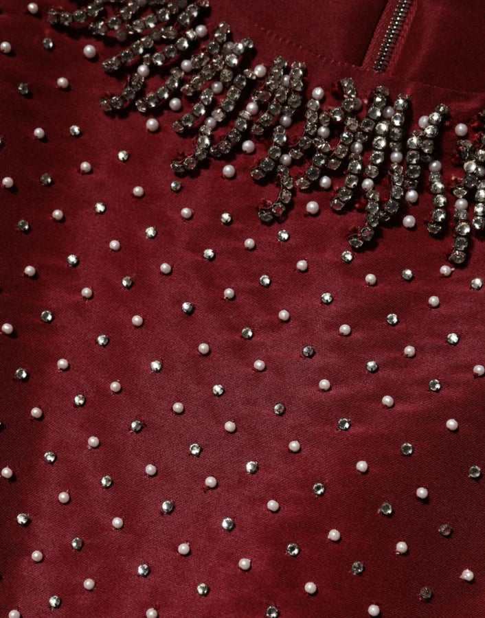 Dolce &amp; Gabbana Burgundy Silk Beaded Evening Gown Dress