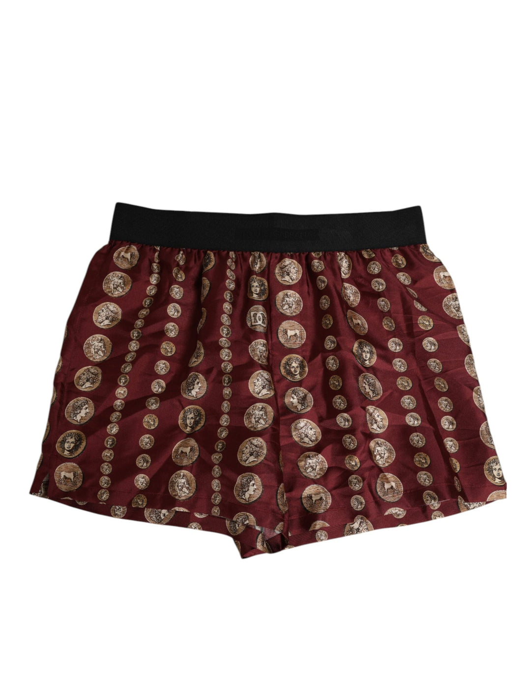 Dolce &amp; Gabbana Burgundy Silk Coin Print Men Boxer Short Swimwear