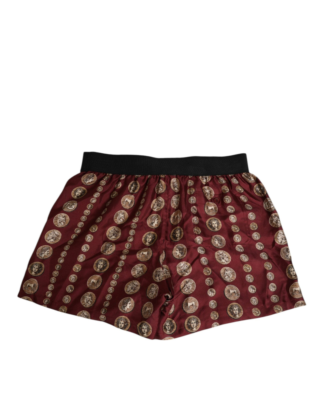 Dolce &amp; Gabbana Burgundy Silk Coin Print Men Boxer Short Swimwear