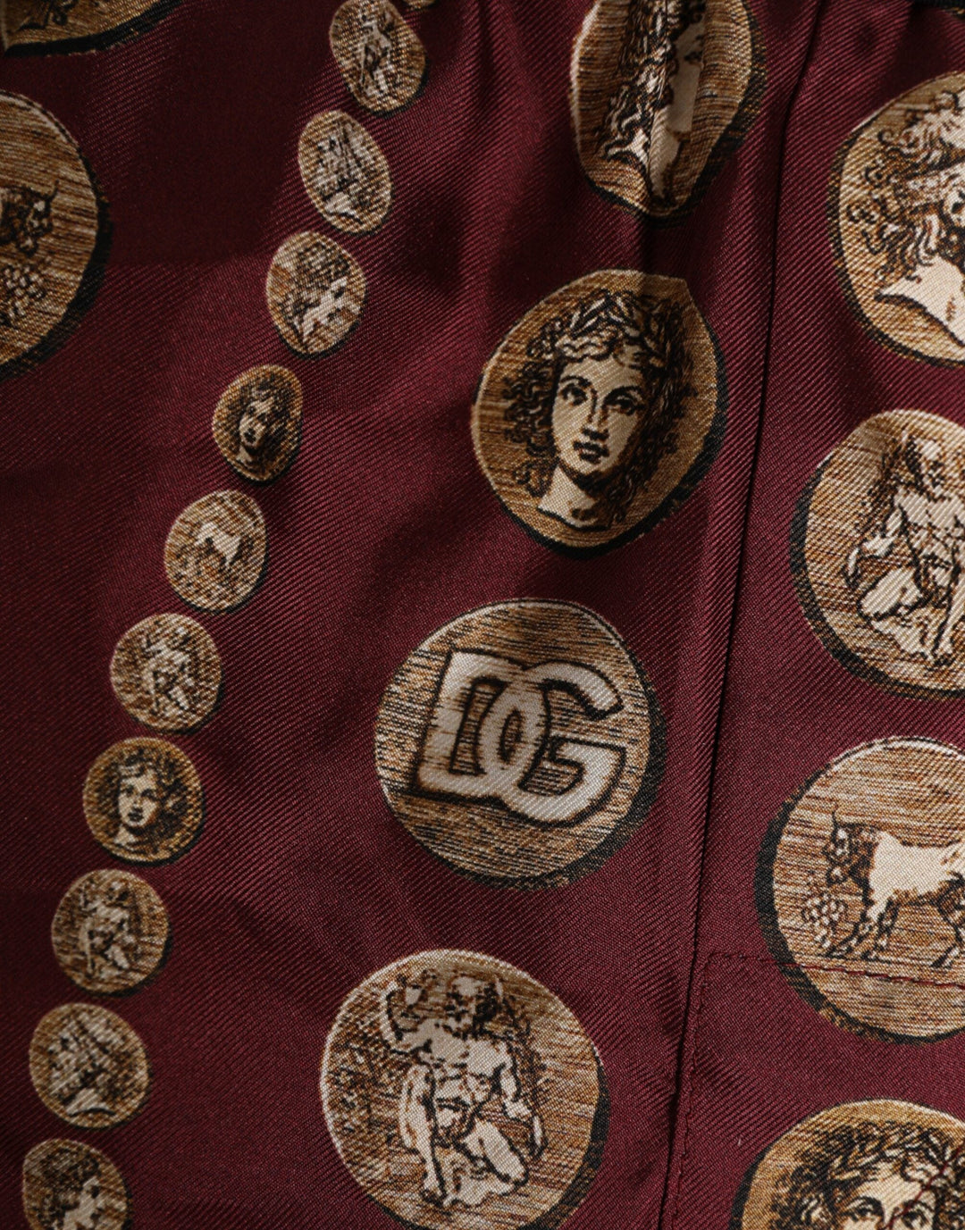 Dolce &amp; Gabbana Burgundy Silk Coin Print Men Boxer Short Swimwear
