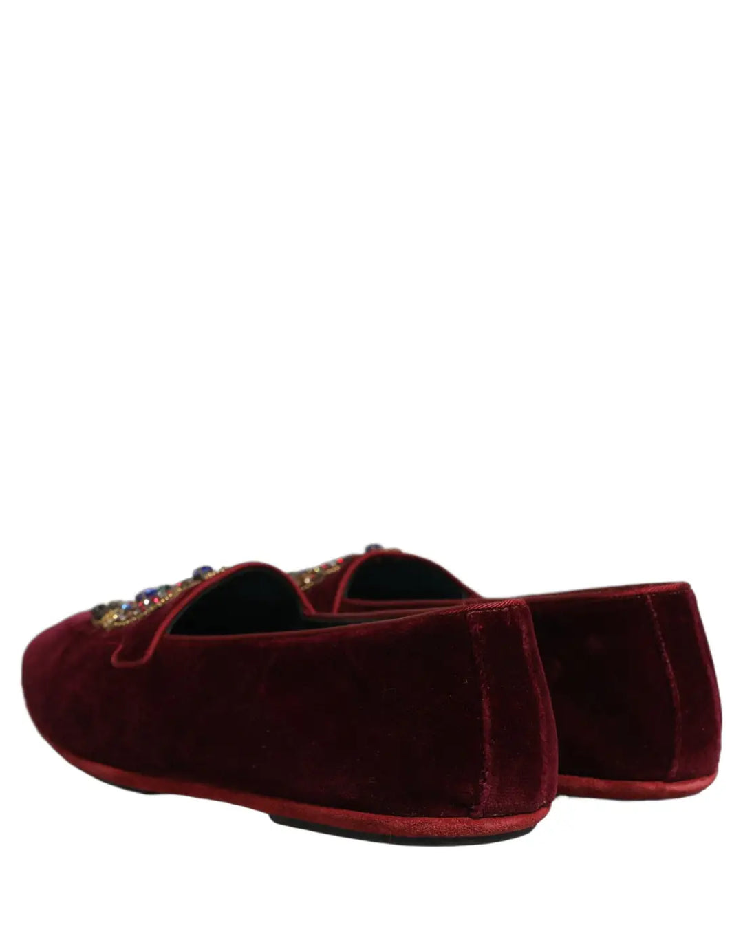 Dolce &amp; Gabbana Burgundy Velvet Crown Slip On Loafers Shoes
