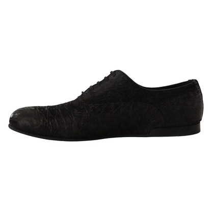 Dolce Gabbana Caiman Leather Oxford Shoes with Iconic Logo Details &