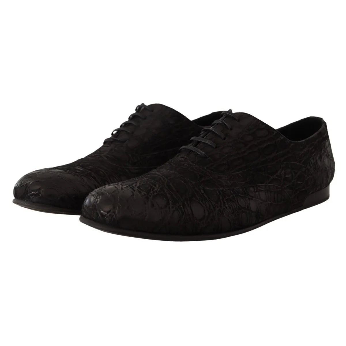 Dolce Gabbana Caiman Leather Oxford Shoes with Iconic Logo Details &
