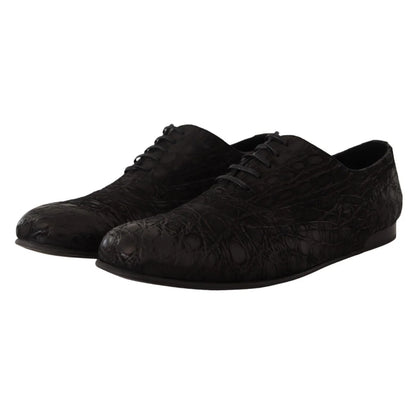 Dolce Gabbana Caiman Leather Oxford Shoes with Iconic Logo Details &