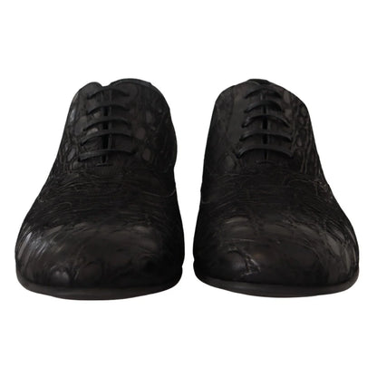 Dolce Gabbana Caiman Leather Oxford Shoes with Iconic Logo Details &