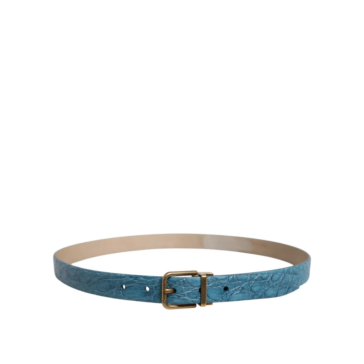 Dolce and Gabbana Caimano Leather Belt with Striking Metal Buckle &