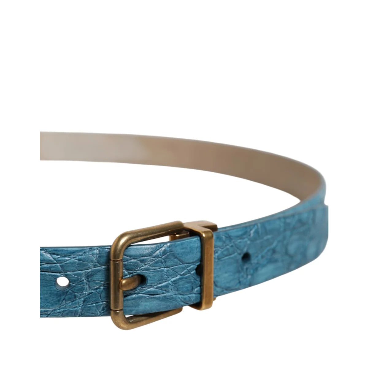 Dolce and Gabbana Caimano Leather Belt with Striking Metal Buckle &