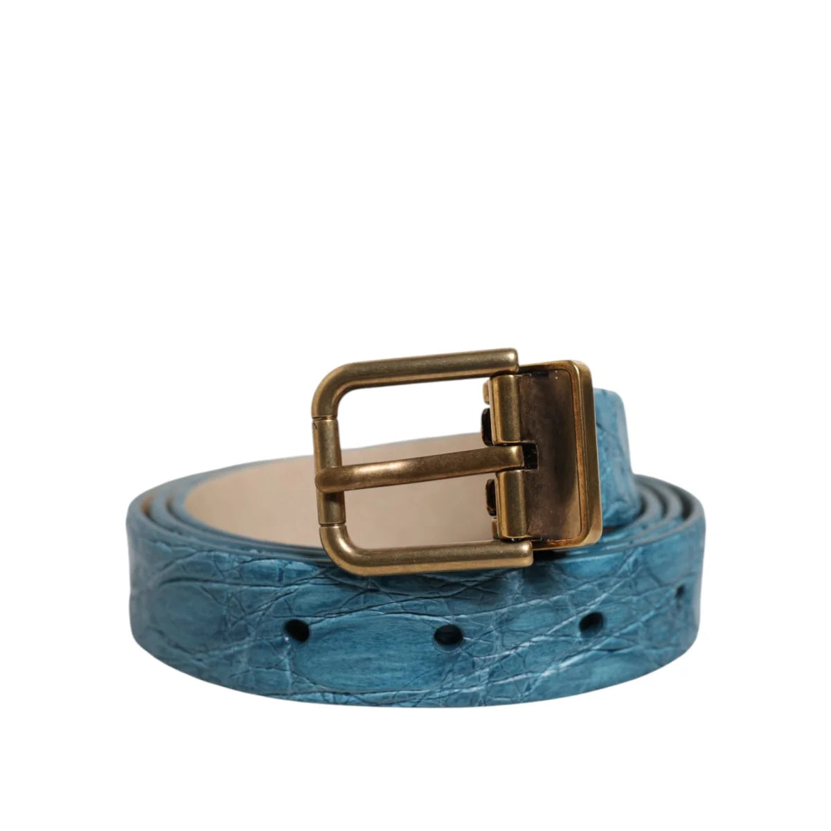 Dolce and Gabbana Caimano Leather Belt with Striking Metal Buckle &