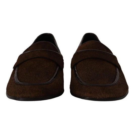 Dolce Gabbana Calf Fur Leather Loafers Brown Authentic &