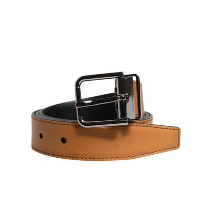 Dolce and Gabbana Calf Leather Belt with Striking Metal Buckle &