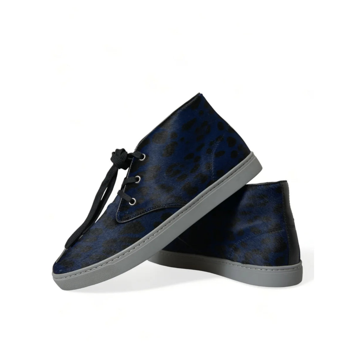 Dolce & Gabbana Calf Leather Hair Blue Leopard Print Sneakers