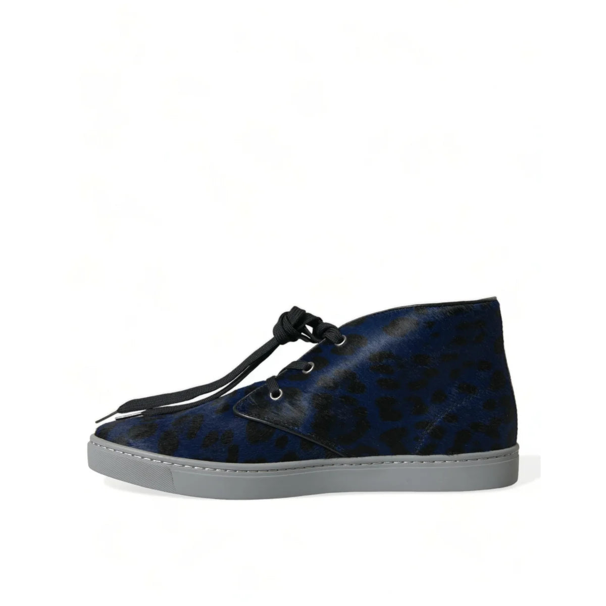 Dolce & Gabbana Calf Leather Hair Blue Leopard Print Sneakers