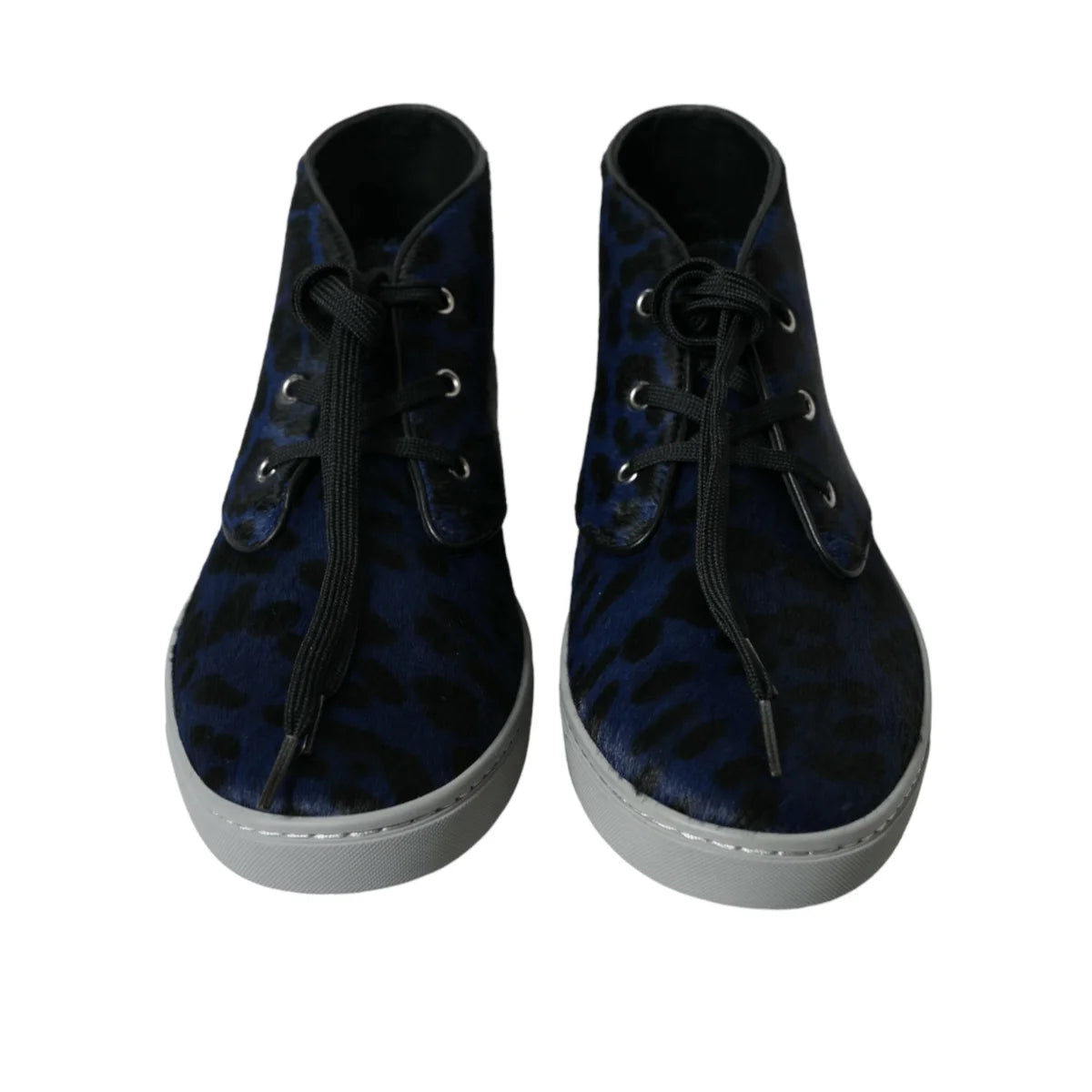 Dolce & Gabbana Calf Leather Hair Blue Leopard Print Sneakers