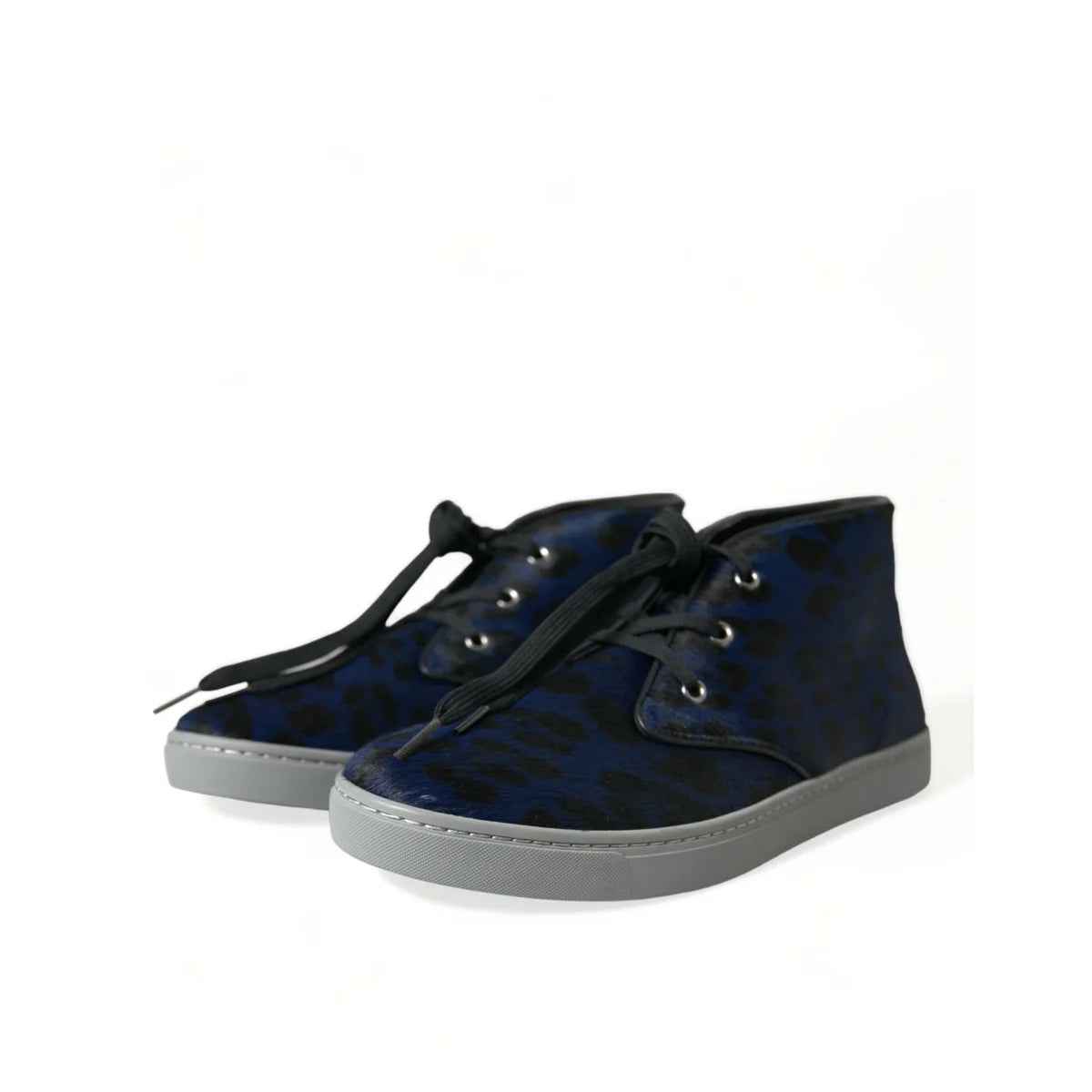 Dolce & Gabbana Calf Leather Hair Blue Leopard Print Sneakers