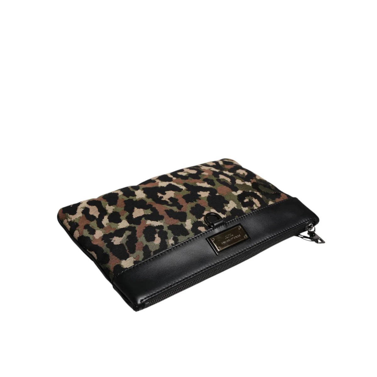 Dolce & Gabbana Camo Leopard Print Logo Plaque Pouch Bag