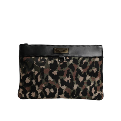 Dolce & Gabbana Camo Leopard Print Logo Plaque Pouch Bag