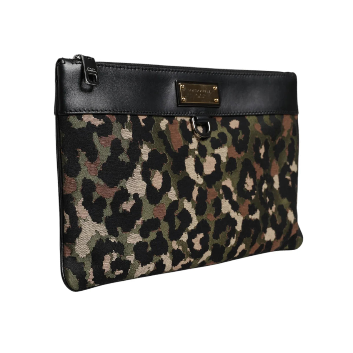 Dolce & Gabbana Camo Leopard Print Logo Plaque Pouch Bag