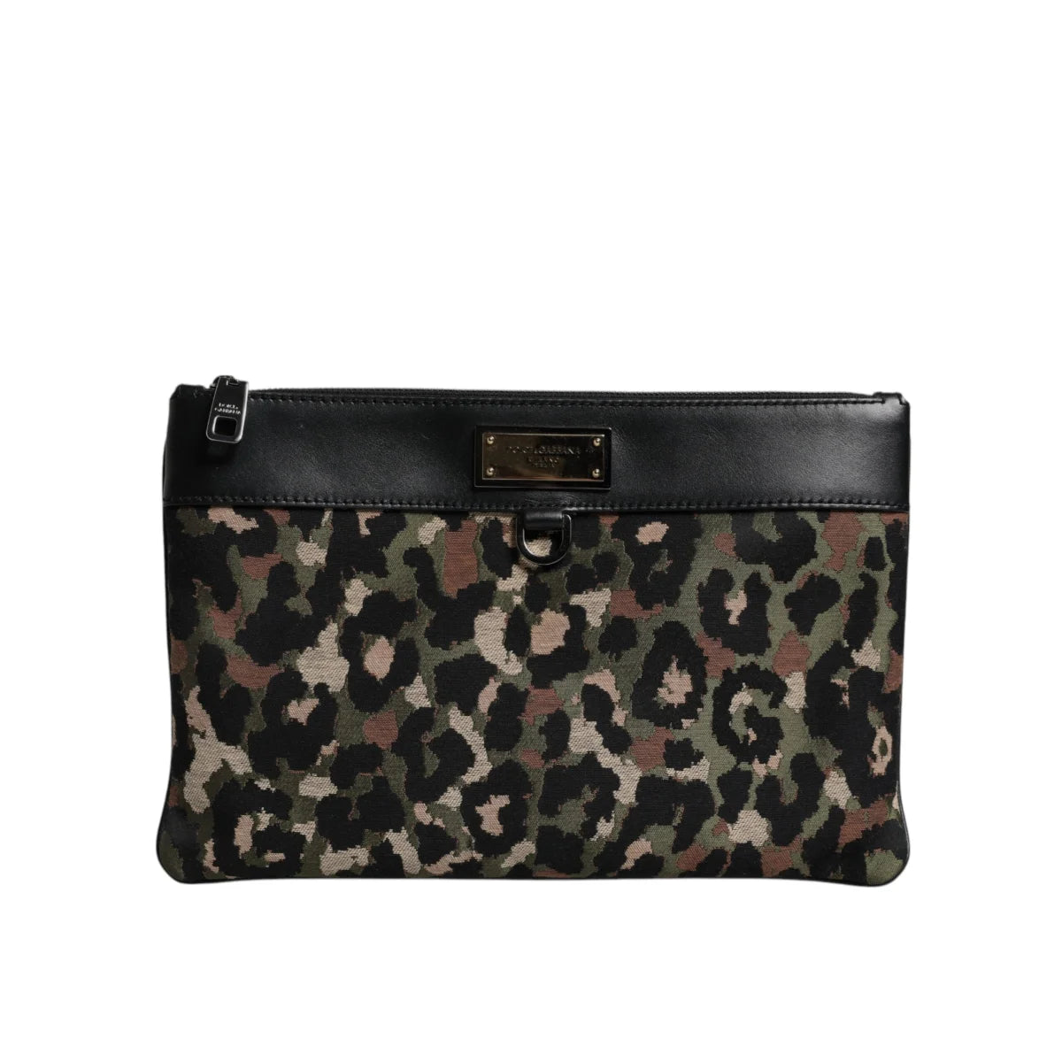 Dolce & Gabbana Camo Leopard Print Logo Plaque Pouch Bag