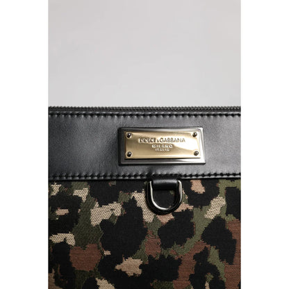 Dolce & Gabbana Camo Leopard Print Logo Plaque Pouch Bag