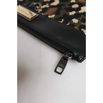 Dolce & Gabbana Camo Leopard Print Logo Plaque Pouch Bag