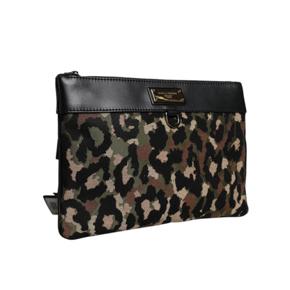 Dolce & Gabbana Camo Leopard Print Logo Plaque Pouch Bag