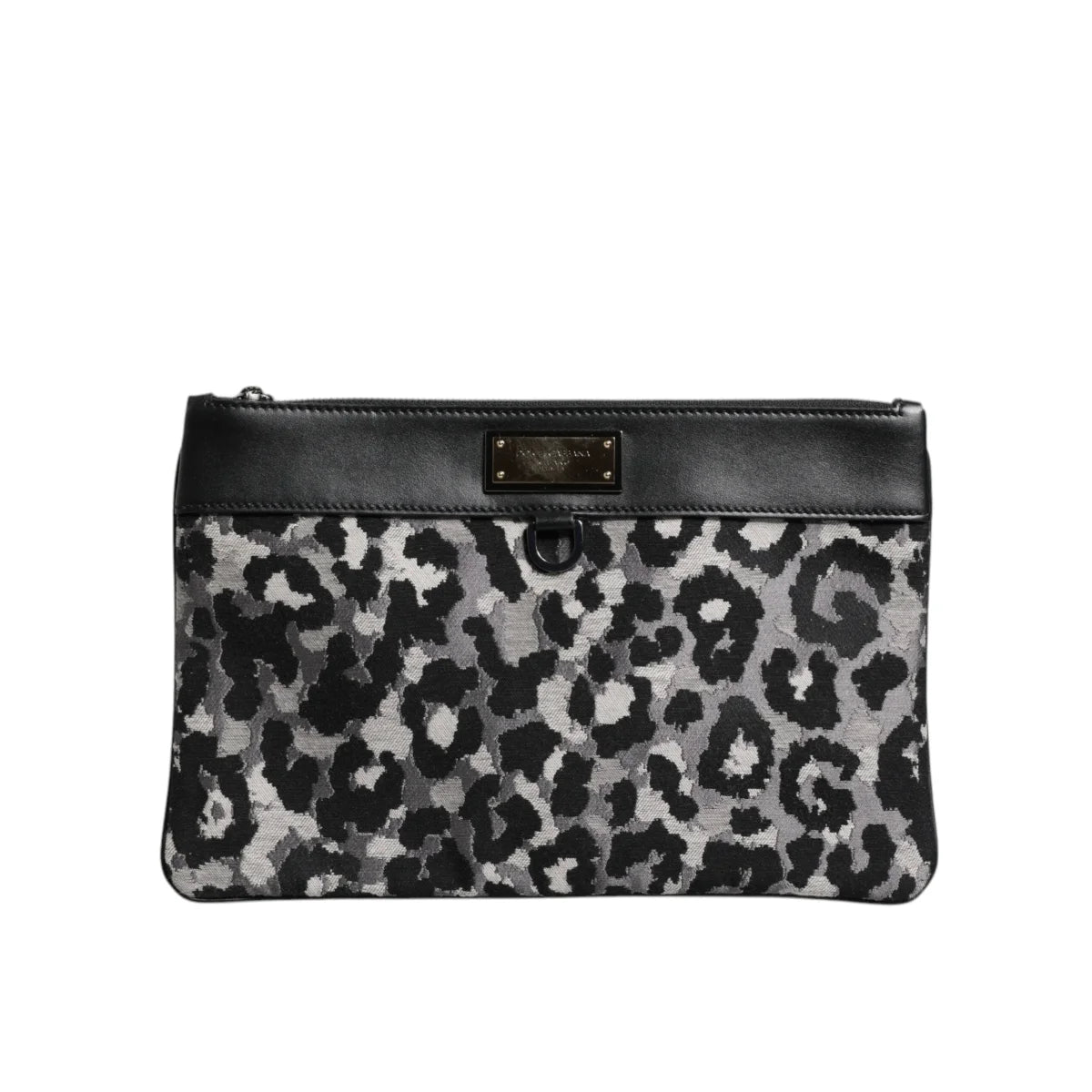 Dolce & Gabbana Camo Leopard Print Pouch Bag with Logo Plaque