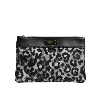 Dolce & Gabbana Camo Leopard Print Pouch Bag with Logo Plaque