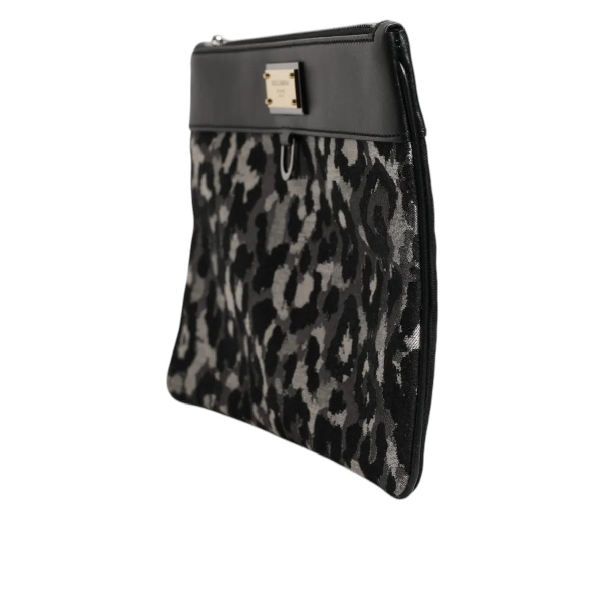 Dolce & Gabbana Camo Leopard Print Pouch Bag with Logo Plaque