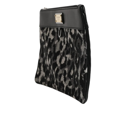 Dolce & Gabbana Camo Leopard Print Pouch Bag with Logo Plaque