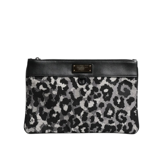 Dolce & Gabbana Camo Leopard Print Pouch Bag with Logo Plaque