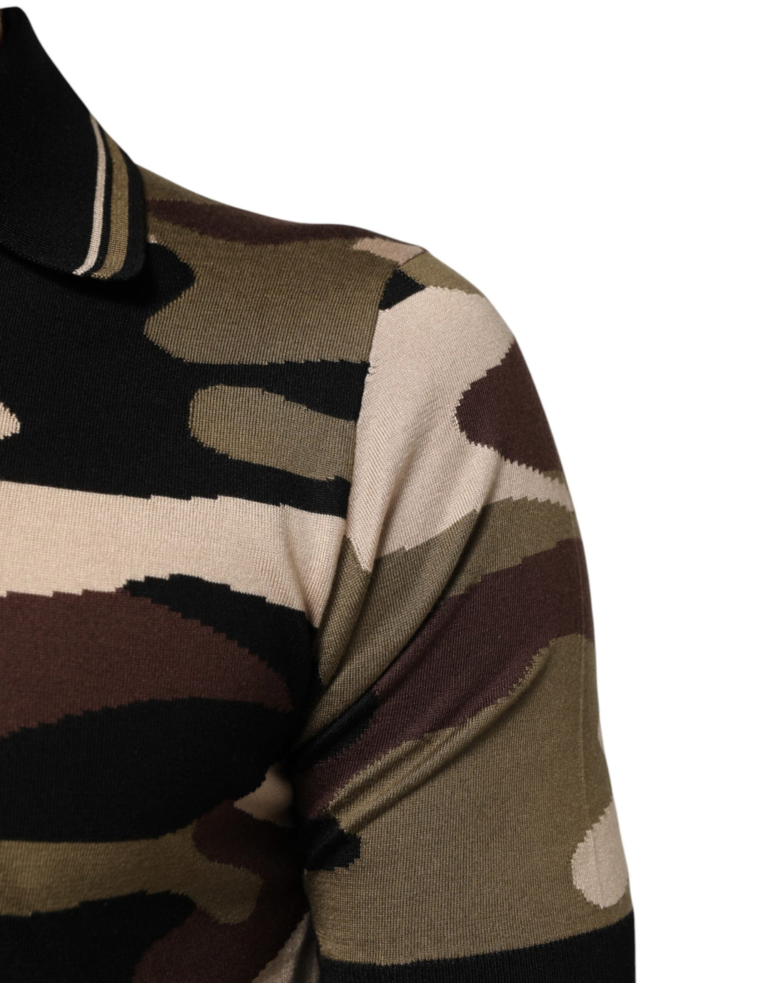 Dolce &amp; Gabbana Camouflage Brown Silk Military Polo T-shirt