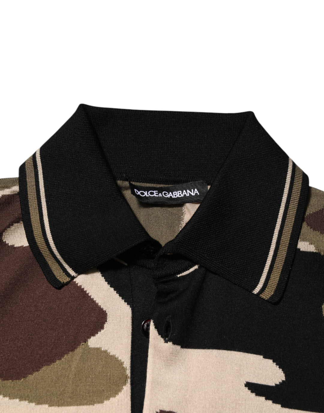 Dolce &amp; Gabbana Camouflage Brown Silk Military Polo T-shirt