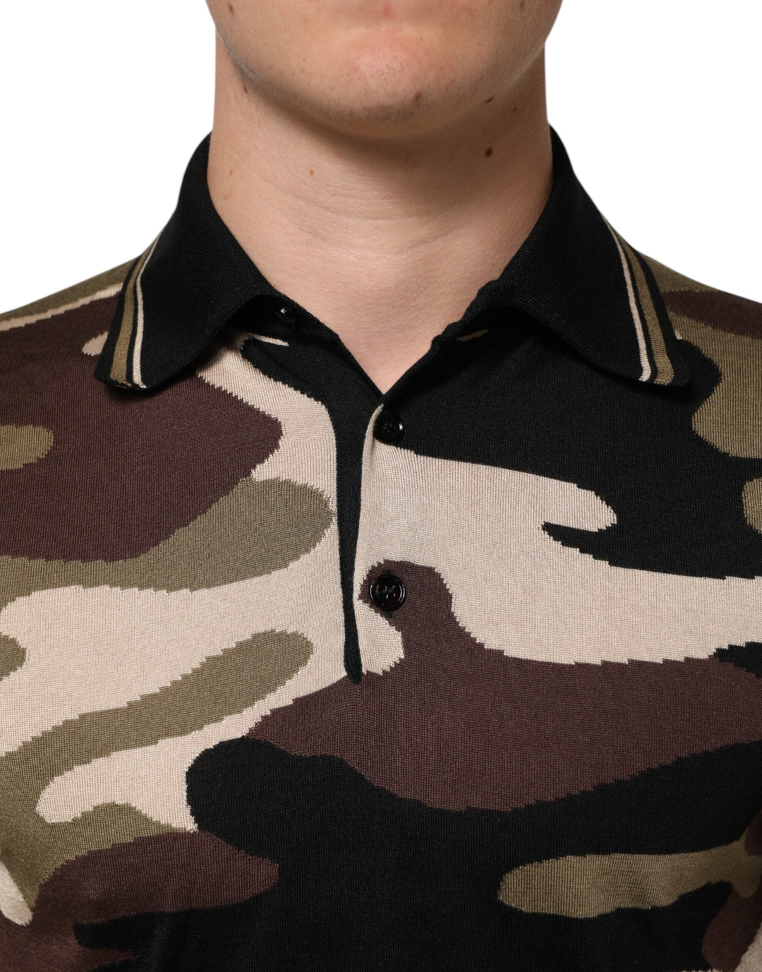 Dolce &amp; Gabbana Camouflage Brown Silk Military Polo T-shirt