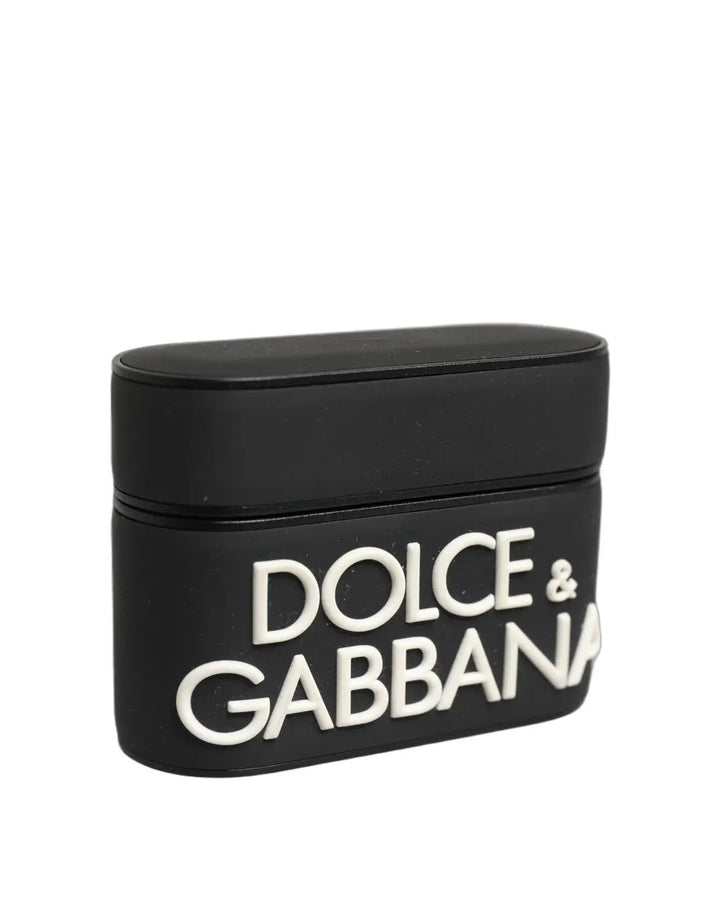 Dolce &amp; Gabbana Case Black PVC Embossed Logo Flip Holder Women Airpods