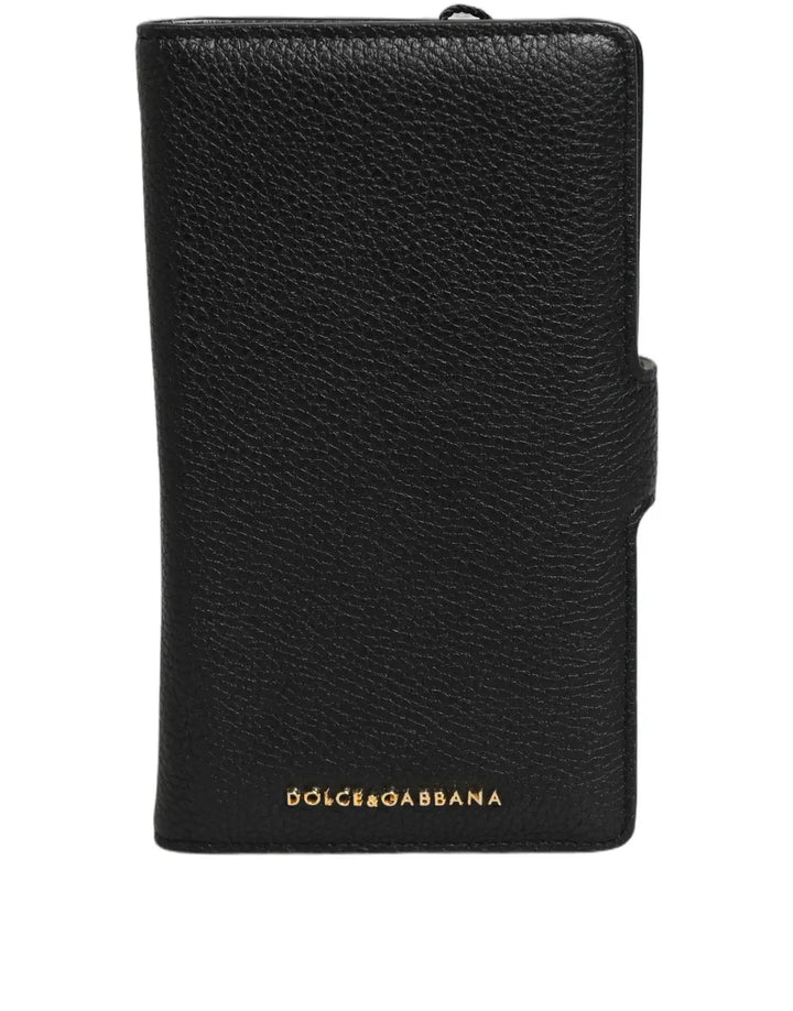 Dolce &amp; Gabbana Case Flip Cover Black Calf Leather iPhone11 PRO Phone