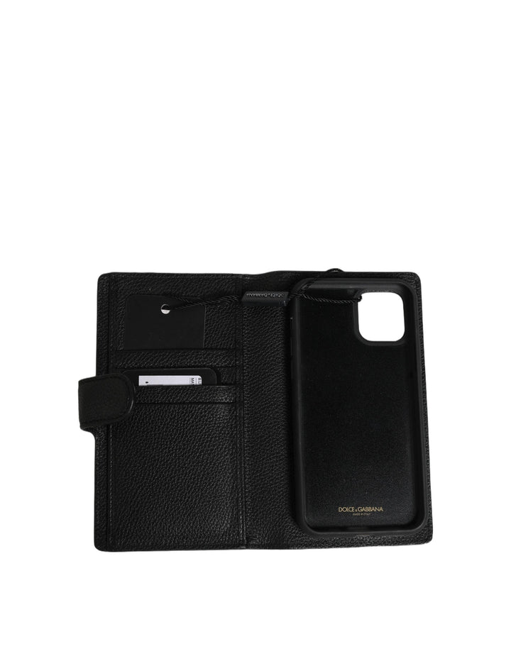Dolce &amp; Gabbana Case Flip Cover Black Calf Leather Iphone11 Pro Phone