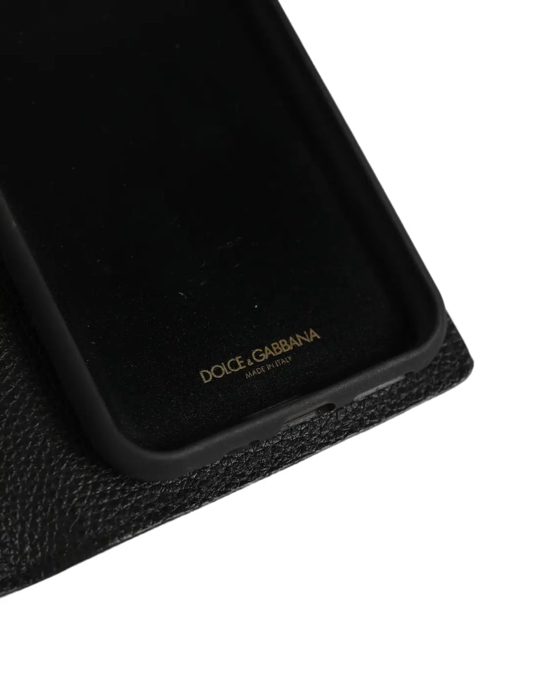Dolce &amp; Gabbana Case Flip Cover Black Calf Leather iPhone11 PRO Phone