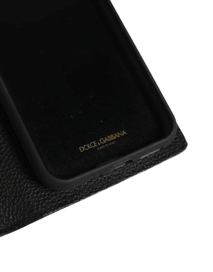 Dolce &amp; Gabbana Case Flip Cover Black Calf Leather iPhone11 PRO Phone