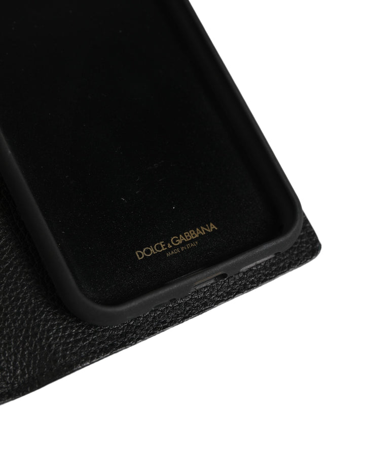 Dolce &amp; Gabbana Case Flip Cover Black Calf Leather Iphone11 Pro Phone