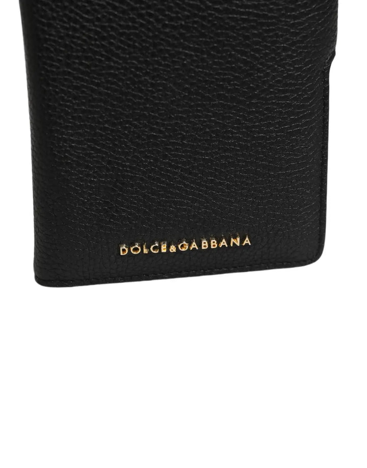 Dolce &amp; Gabbana Case Flip Cover Black Calf Leather iPhone11 PRO Phone