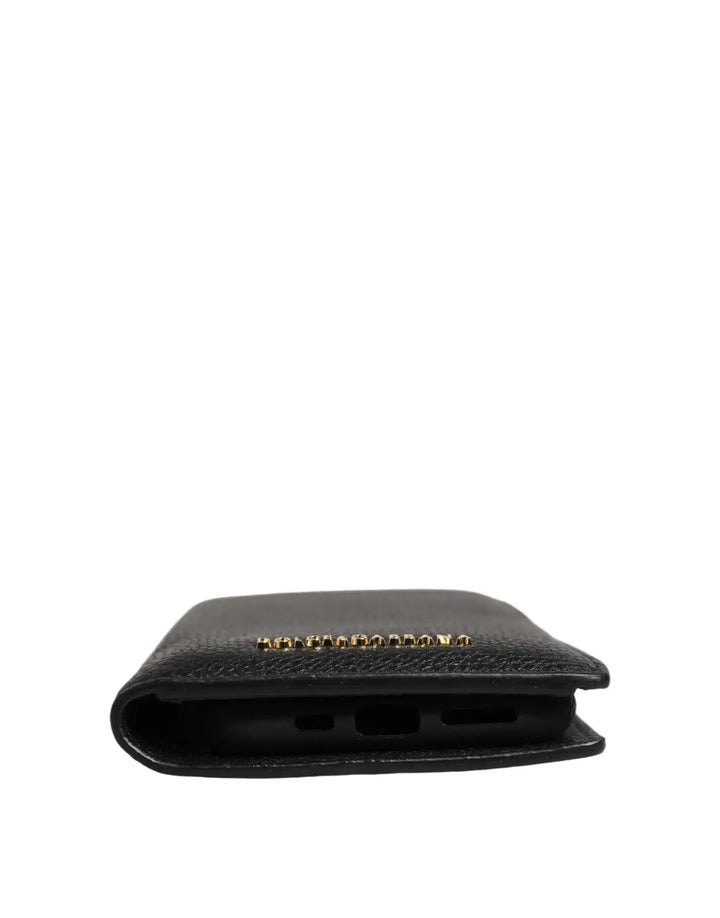 Dolce &amp; Gabbana Case Flip Cover Black Calf Leather iPhone11 PRO Phone
