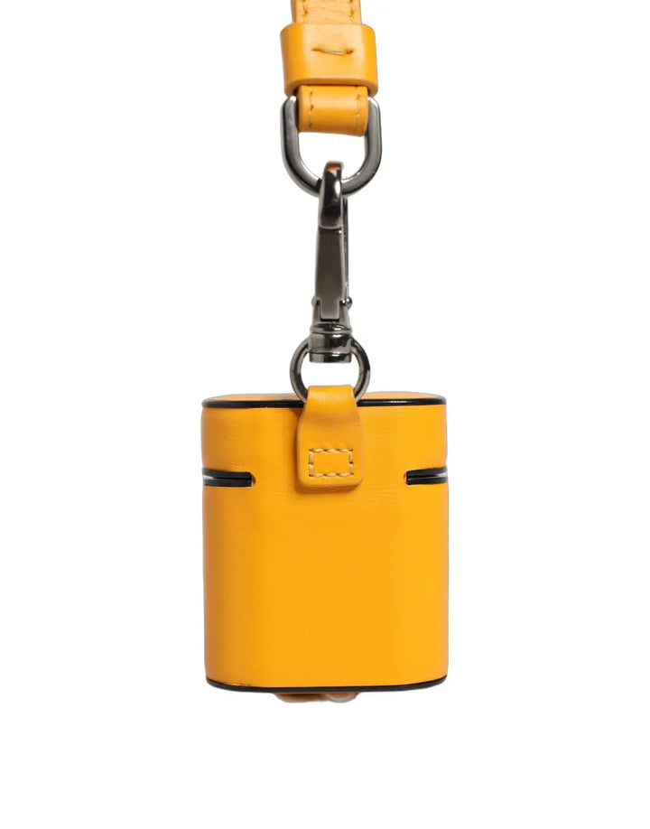 Dolce &amp; Gabbana Case Yellow Calf Leather Logo Flip Holder Strap Airpods